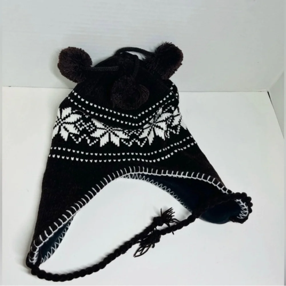 VINTAGE WINTER NORDIC SNOWFLAKE BROWN & WHITE HAT (UNISEX) (LARGE KIDS)